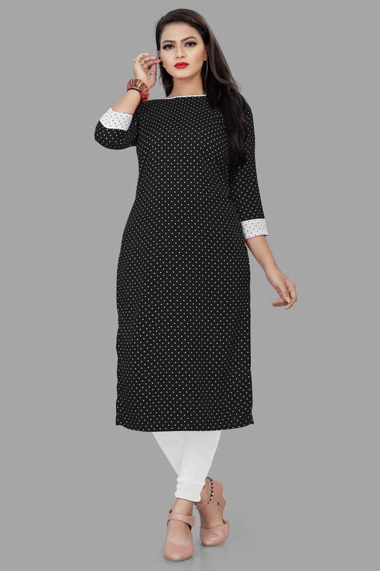 Women Polka Print Crepe Straight Kurta  (Black)
