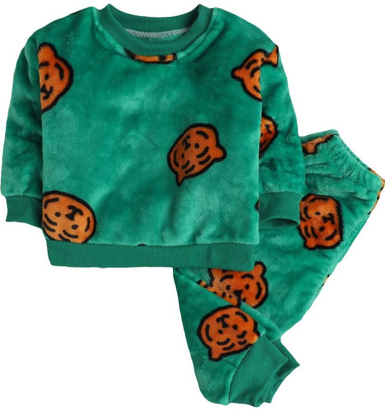 Baby Girls Animal Print Polyester Kids Nightwear  (Green Pack of 1)