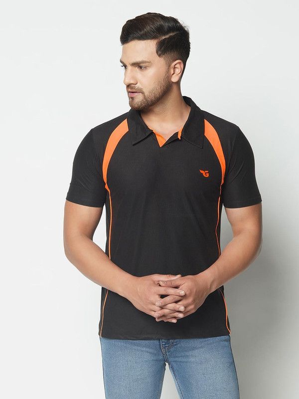 Solid Men Black, Orange T-Shirt