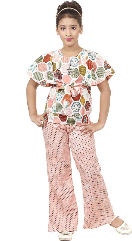 el, eloine linen Girls Party(Festive) Top Pant  (Orange)