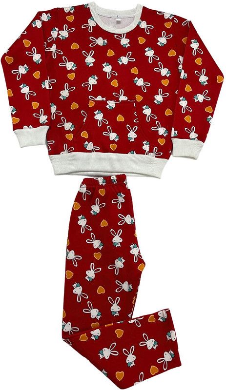 Girls Casual Sweatshirt Pyjama  (Red)