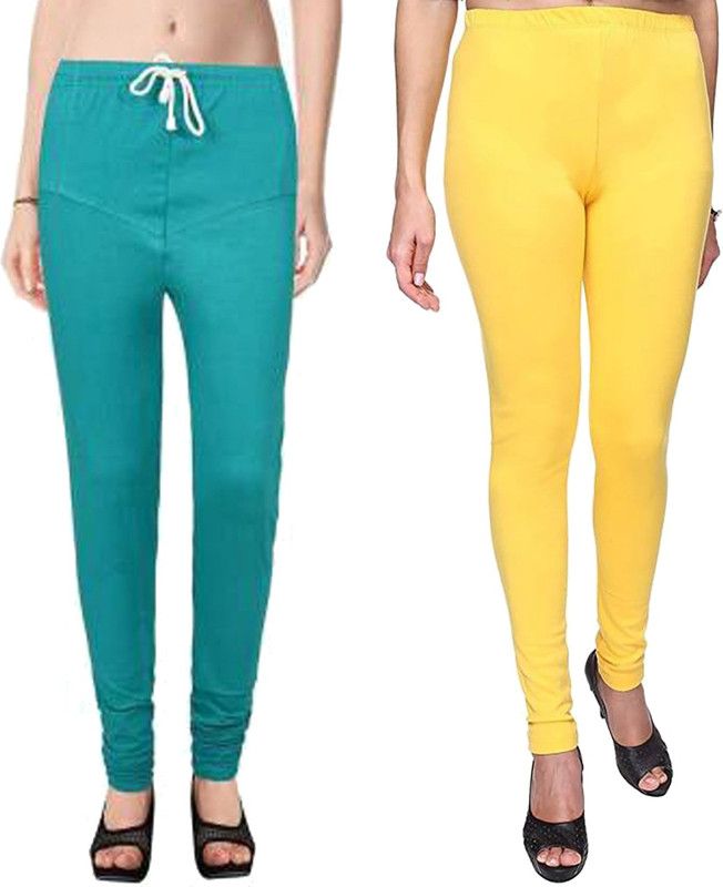 Clarita Churidar Ethnic Wear Legging  (Green, Yellow, Solid)