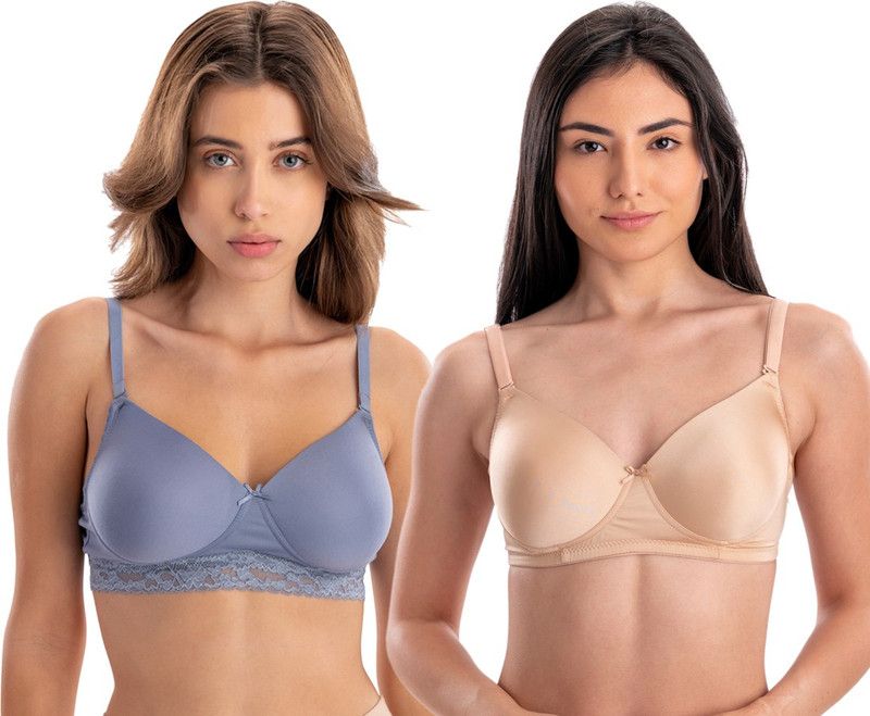 Pack of 2 Women Push-up Lightly Padded Bra  (Beige, Light Blue)