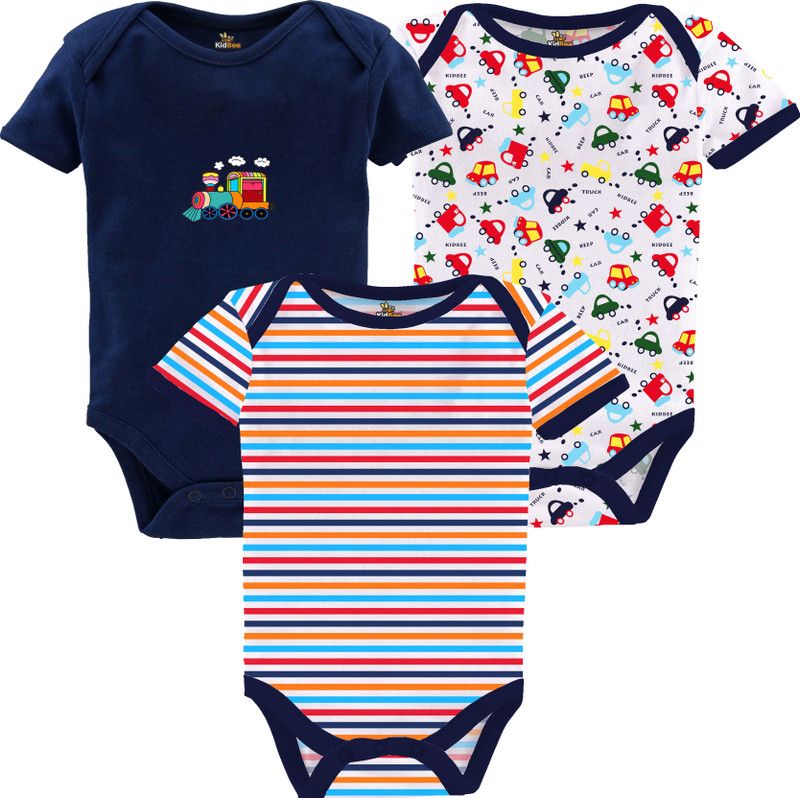 Romper For Baby Boys & Baby Girls Casual Printed Hosiery, Cotton Blend  (Multicolor, Pack of 3)