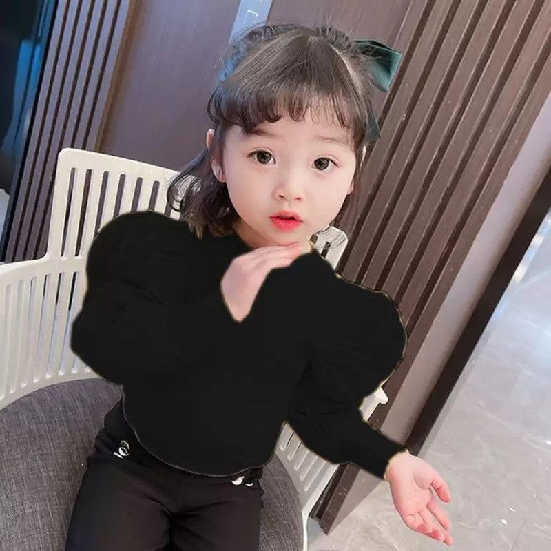 Girls Party Cotton Blend Fashion Sleeve Top  (Black, Pack of 1)
