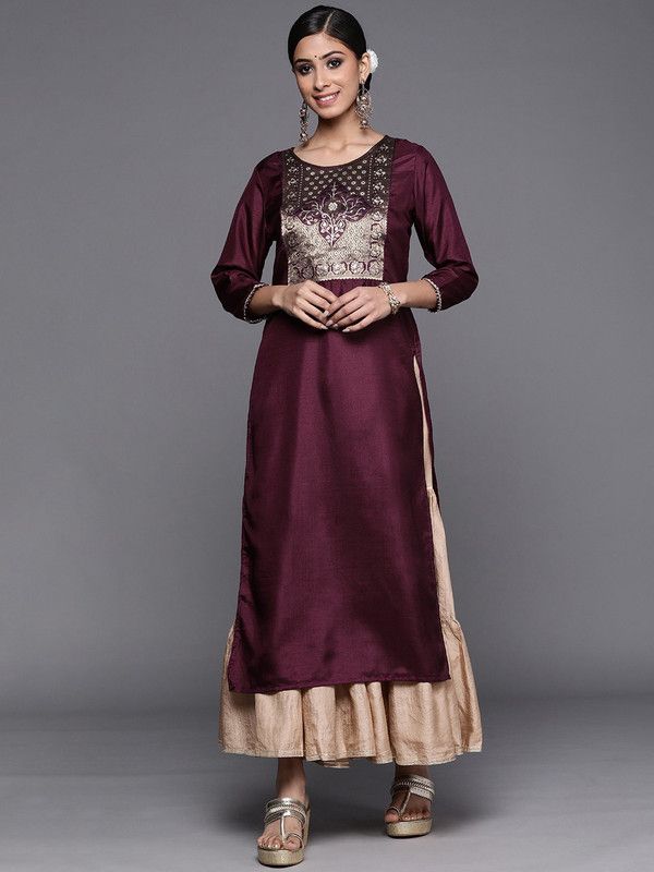 Women Embellished Polyester Straight Kurta  (Purple)