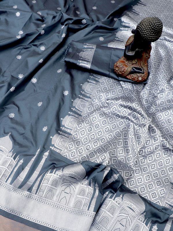 Woven Banarasi Pure Silk, Art Silk Saree  (Grey)