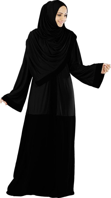 MEHAR Stylish Look Dual fabric and Color Front Open Layal Abaya Black-Black 56-XL Polyester Blend Solid Abaya With Hijab  (Black)
