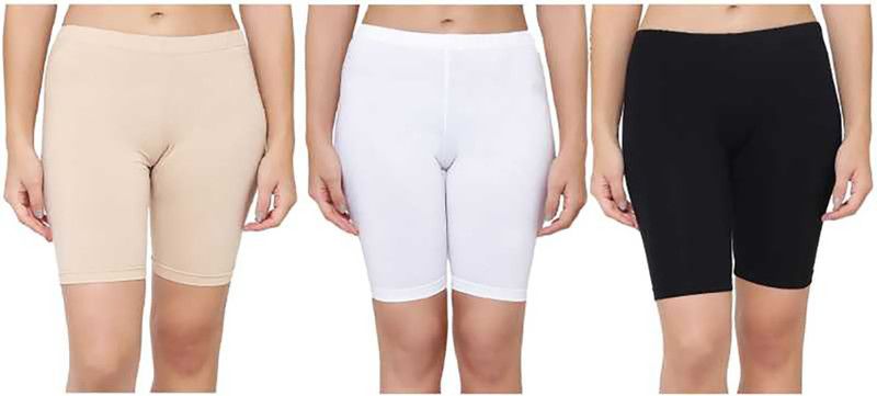 Short For Girls Sports Solid Pure Cotton  (Multicolor, Pack of 3)