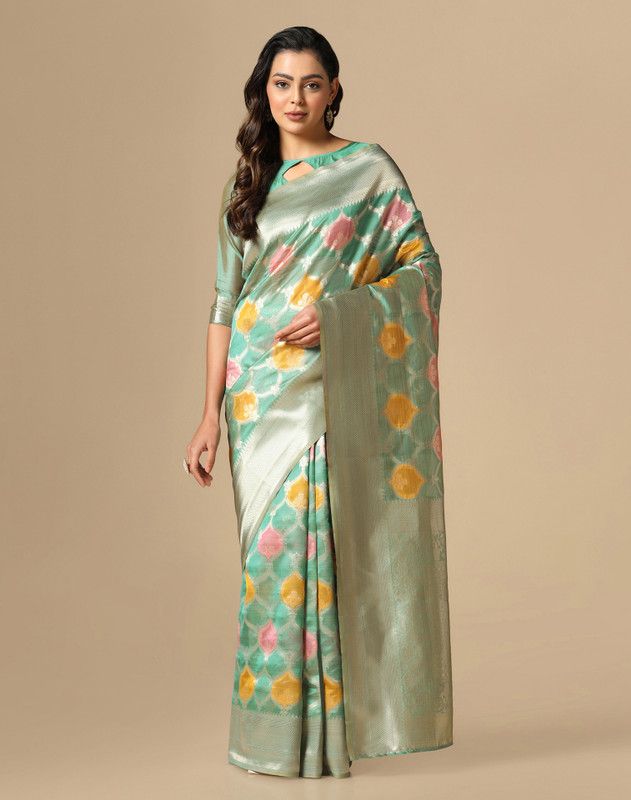 Color Block, Woven, Embellished Banarasi Organza, Jacquard Saree  (Light Green)