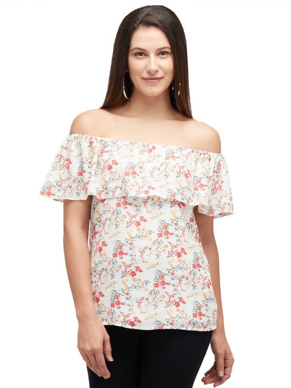 Casual Cape Sleeves Printed Women Beige Top