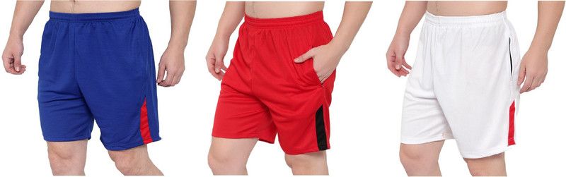 Pack of 3 Dyed/Washed Men Light Blue, Red, White Basic Shorts