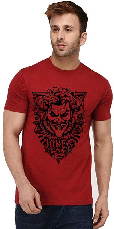 Triangle Joker Men Printed Round Neck Pure Cotton Red T-Shirt