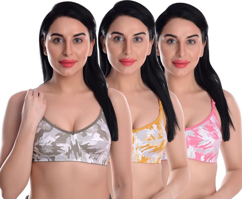 Pack of 3 Women Full Coverage Non Padded Bra  (Grey, Yellow, Pink)