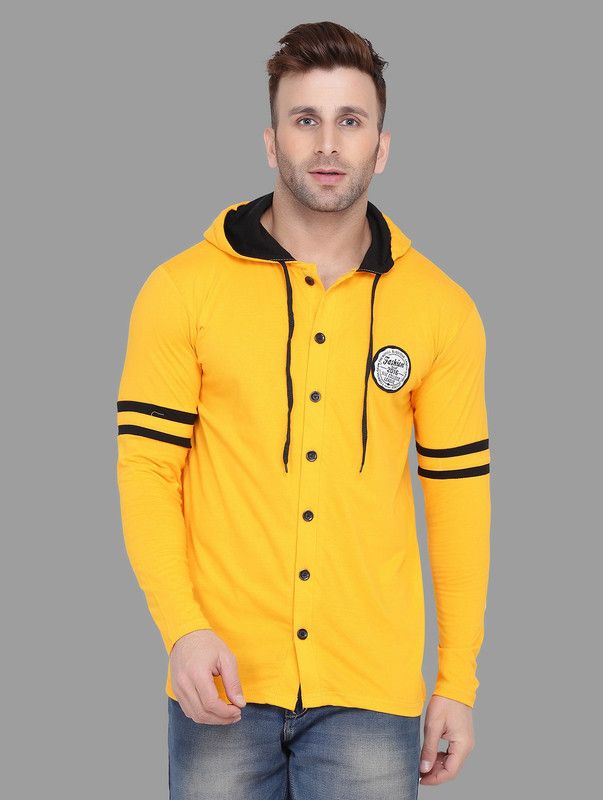 Men Solid Casual Yellow Shirt