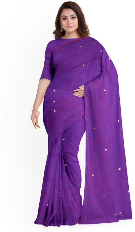 Plain Daily Wear Silk Blend Saree  (Purple)