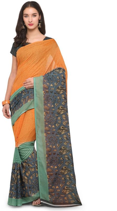Bollywood Cotton Blend Saree  (Yellow)