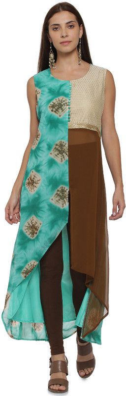 Women Printed Georgette Asymmetric Kurta  (Multicolor)