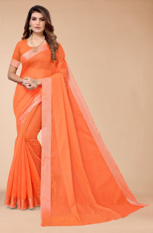 Daily Wear Cotton Blend Saree  (Orange)
