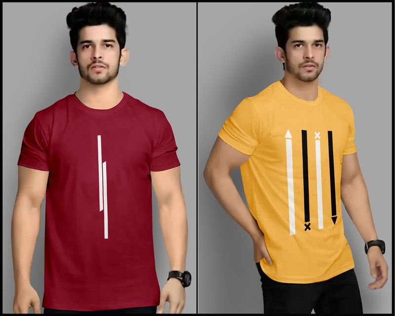 Striped Men Maroon T-Shirt  (Pack of 2)
