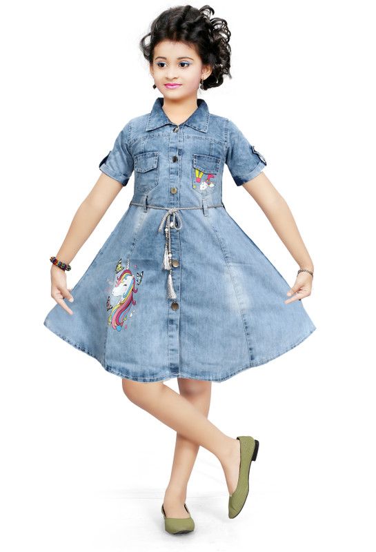 Disney Princess Girls Midi/Knee Length Party Dress  (Blue, Half Sleeve)