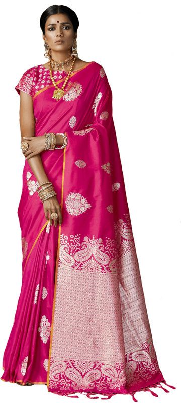 Embellished Banarasi Silk Blend Saree  (Pink)