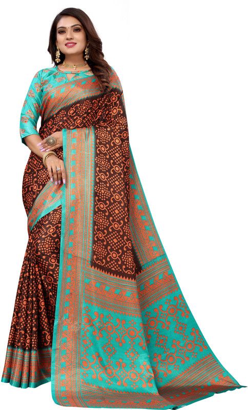 Printed Bollywood Silk Blend, Art Silk Saree  (Pack of 2, Brown, Blue)