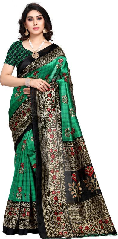 Printed Fashion Art Silk, Cotton Silk Saree  (Green)