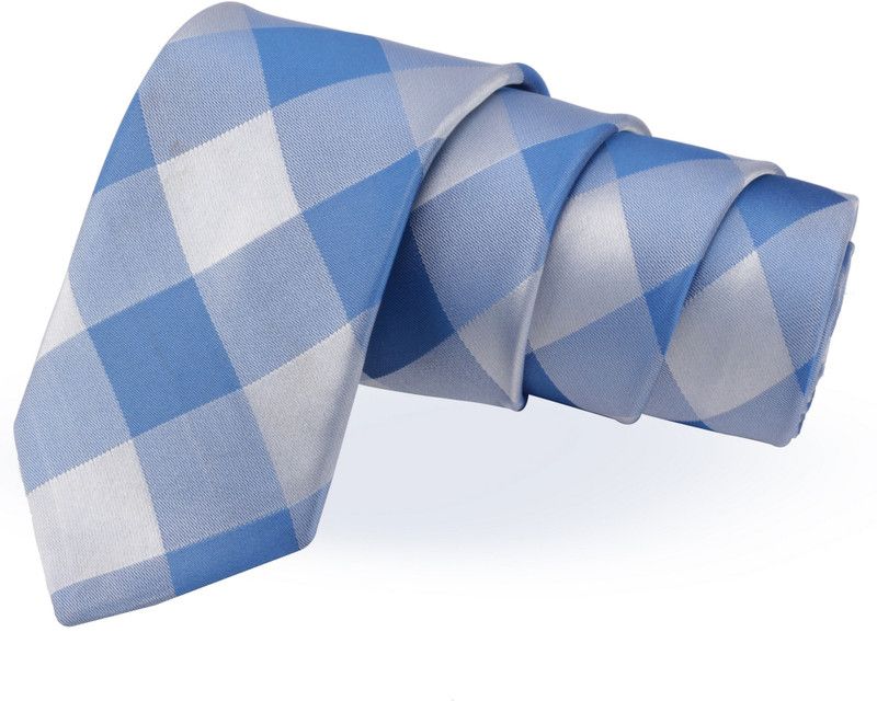 PELUCHE Dapper Blue & White Colored Microfiber Neck Checkered Men Tie