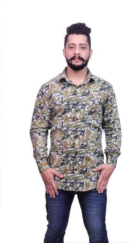 Men Printed Casual Green, Black Shirt