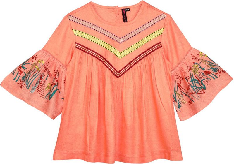Girls Party Rayon A-line Top  (Orange, Pack of 1)