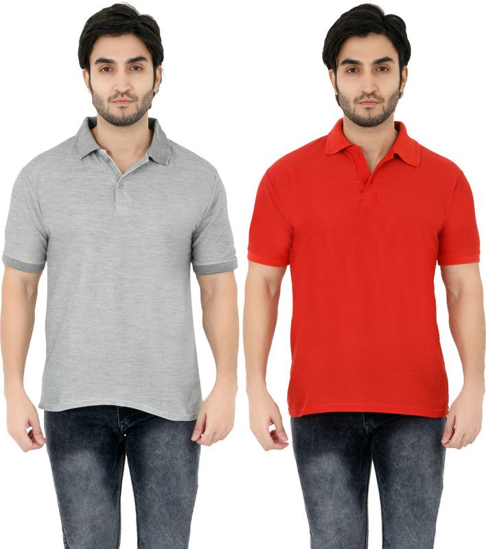 Pack of 2 Men Solid Polo Neck Poly Cotton Red T-Shirt