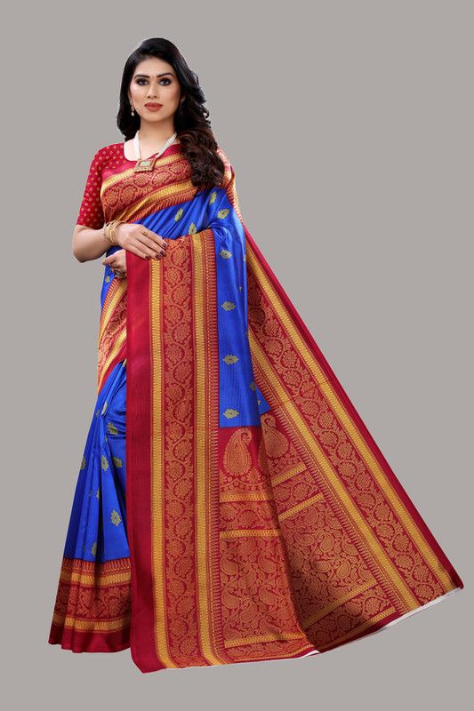Fashion Art Silk Saree  (Blue, Maroon)