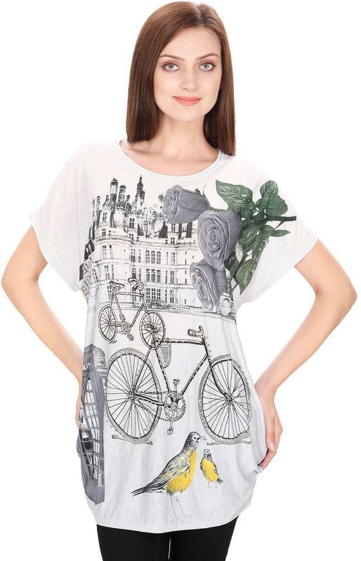 Party Regular Sleeves Printed Women Grey Top
