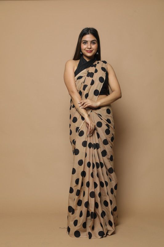 Printed Ikkat Pure Cotton Saree  (Blue, Red)