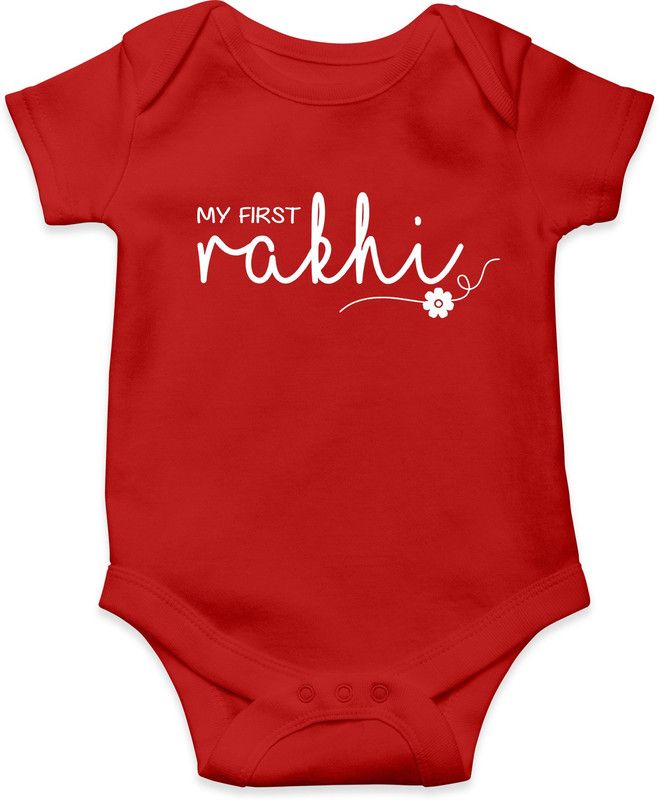 Romper For Baby Boys & Baby Girls Graphic Print Cotton Blend  (Red, Pack of 1)
