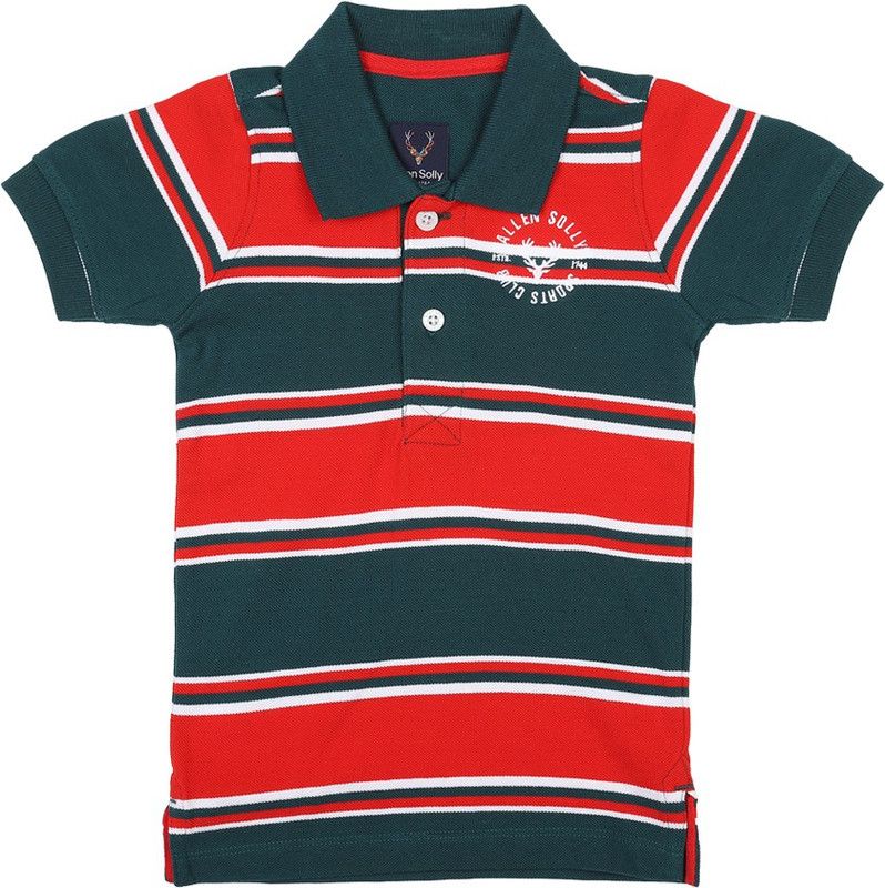 Boys Striped Viscose Rayon T Shirt  (Red, Pack of 1)