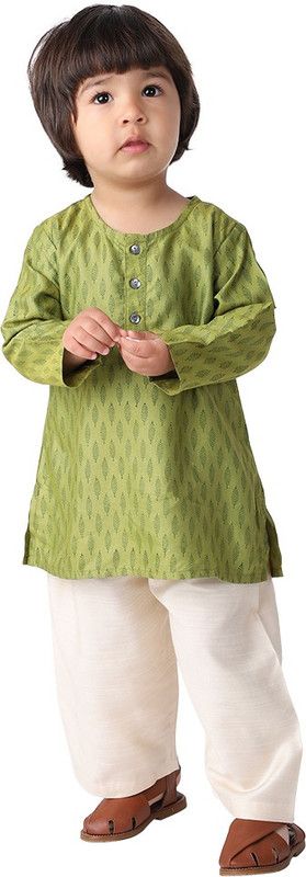 Baby Boys Printed Viscose Rayon Straight Kurta  (Green)