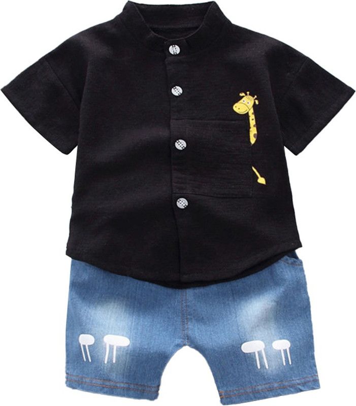 Baby Boys Casual Shirt Shorts  (Black)