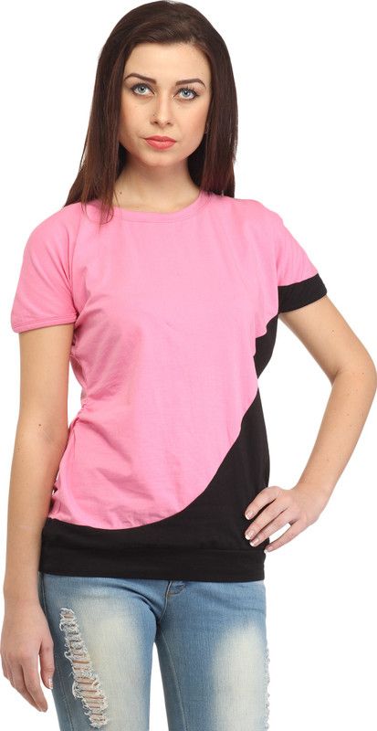 Casual Color Block Women Pink, Black Top