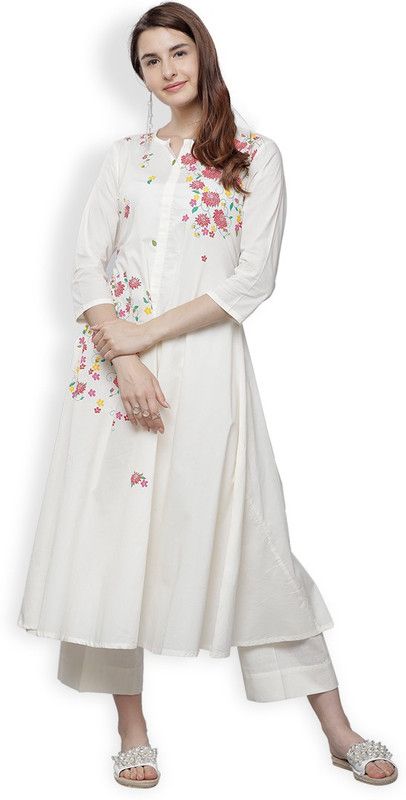 Women Solid Cotton Blend A-line Kurta  (Multicolor)