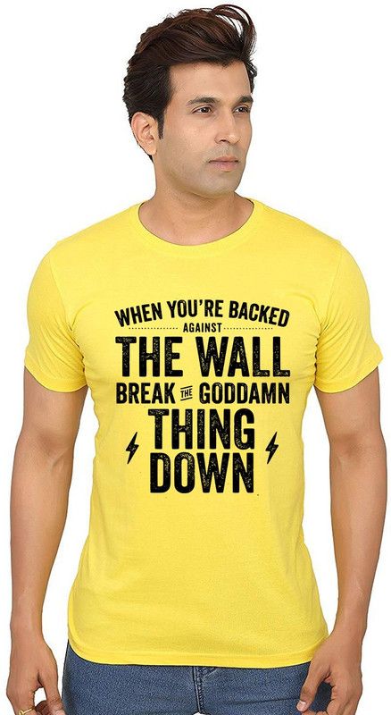 When You're Backed Men Typography Round Neck Pure Cotton Yellow T-Shirt