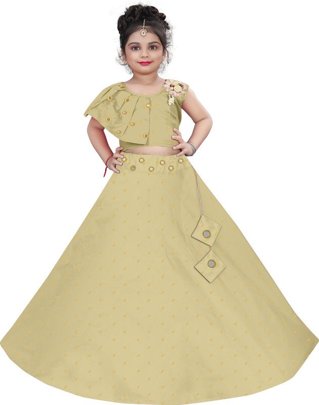 Girls Lehenga Choli Ethnic Wear Embellished Lehenga & Crop Top  (Grey, Pack of 1)