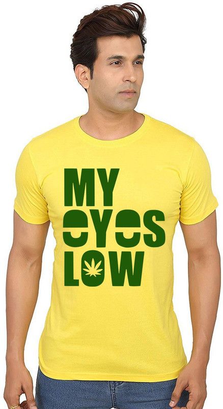 Eyes Low Men Printed Round Neck Pure Cotton Yellow T-Shirt