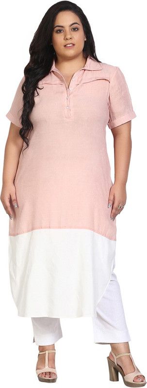 Women Colorblock Cotton Rayon Pathani Kurta  (White, Pink)
