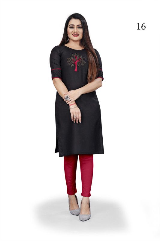 Women Patchwork Cotton Blend A-line Kurta  (Black)
