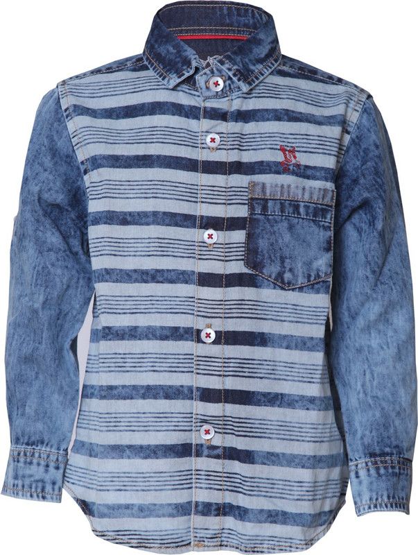 Boys Slim Fit Striped Button Down Collar Casual Shirt
