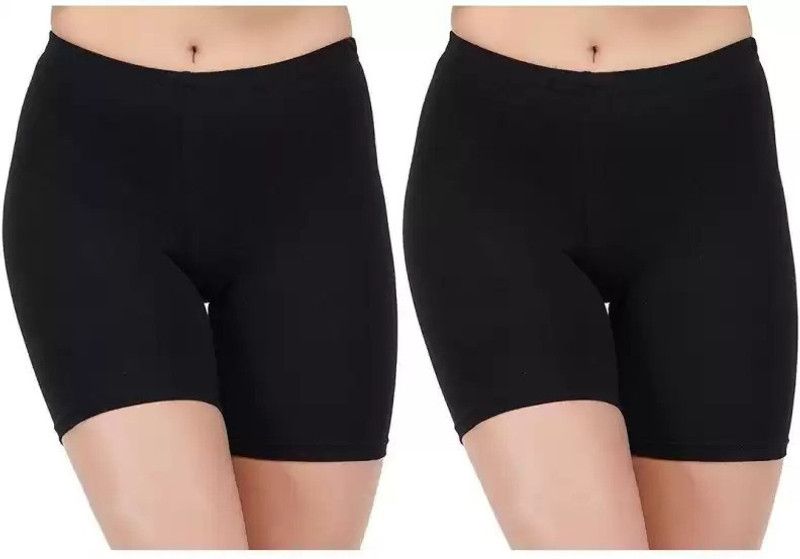 Pack of 2 Solid Women Black Cycling Shorts