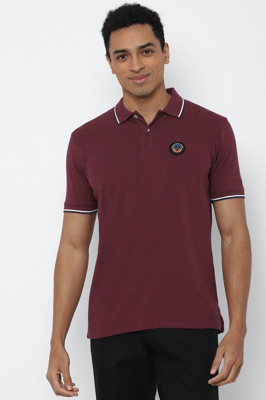 Men Self Design Polo Neck Pure Cotton Maroon T-Shirt