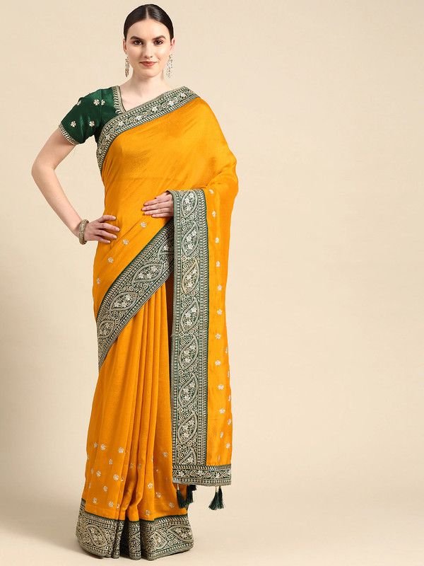 Embroidered Daily Wear Art Silk Saree  (Mustard)